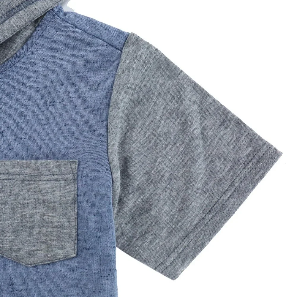 Boys' Blue & Gray Colorblock Short Sleeve Hoodie Tee - Picture 3 of 6